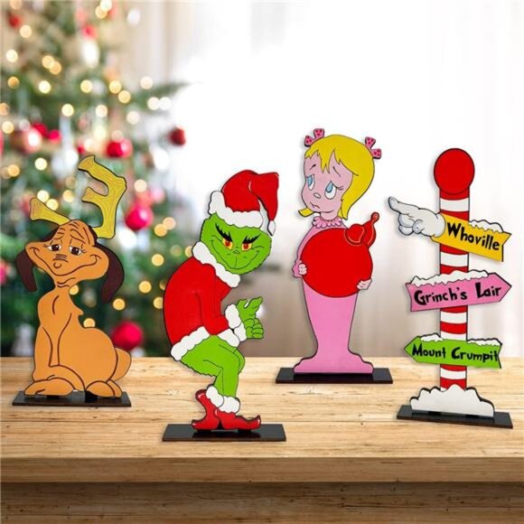 Christmas Table Decorations -4 Pack Wooden Centerpiece Signs for Holiday Parties - Picture 4 of 7